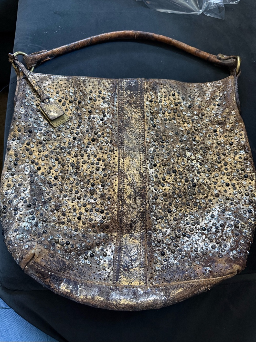FRYE Gold Studded Hobo Shoulder Bag - Metallic Brown/Gold